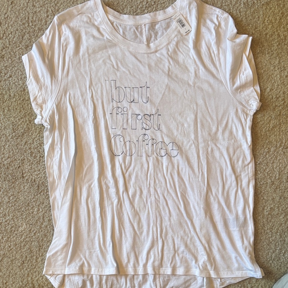 GAP White Short Sleeve Tee with 'but first Coffee' Script